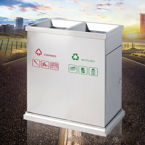 Thùng rác ngoài trời 2 ngăn bằng inox đẹp