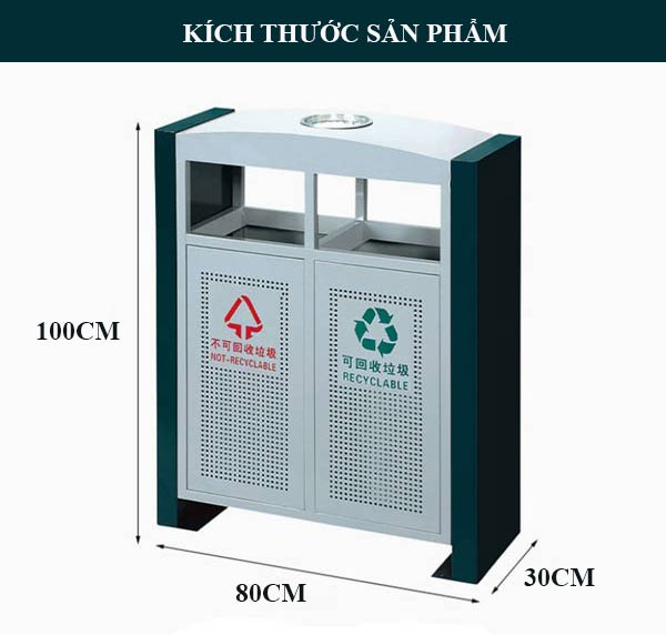 Kích thước thùng rác 2 ngăn ngoài trời