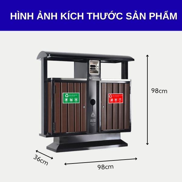Thùng rác thép sơn giả gỗ hai ngăn