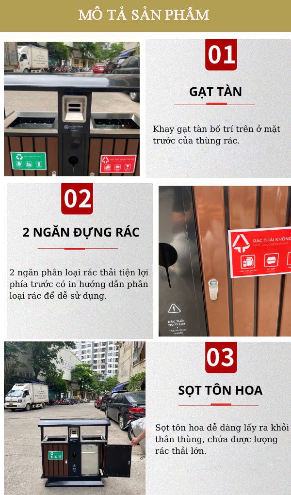 Thùng rác thép sơn giả gỗ hai ngăn