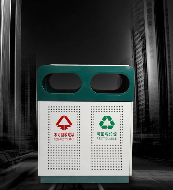 Mẫu thùng rác ngoài trời loại 2 ngăn bằng thép sơn tĩnh điện