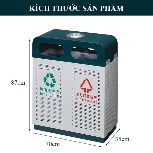 Kích thước thùng rác đôi ngoài trời phân loại rác