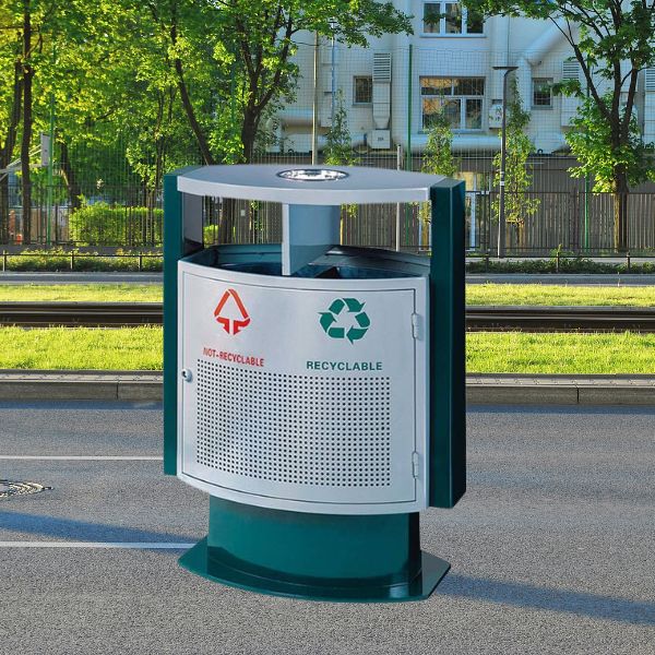 Thùng rác thép phun sơn đế cao 2 ngăn có gạt tàn