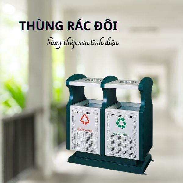 Thùng rác đôi bằng thép sơn tĩnh điện