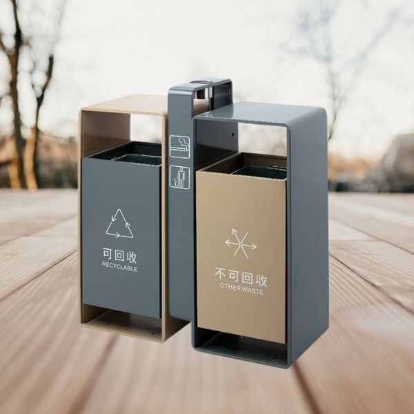 Thùng rác đôi ngoài trời chất liệu thép sơn tĩnh điện