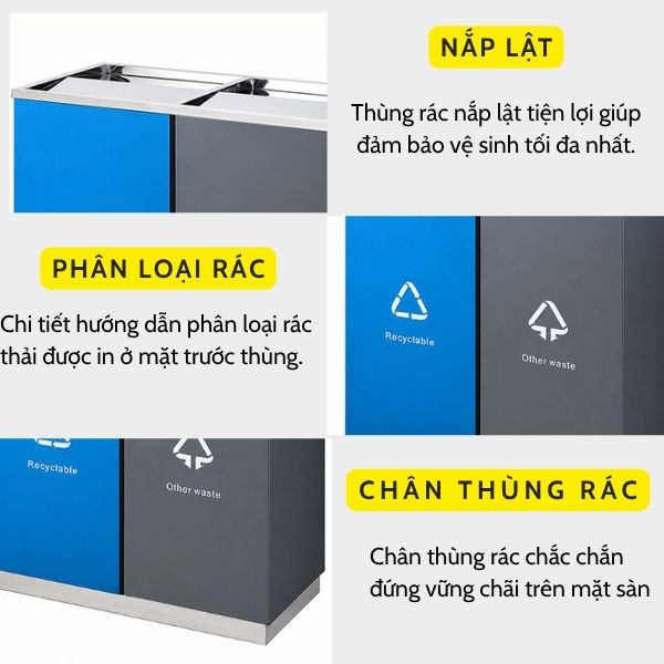 Thùng rác phân loại rác thải inox nắp lật