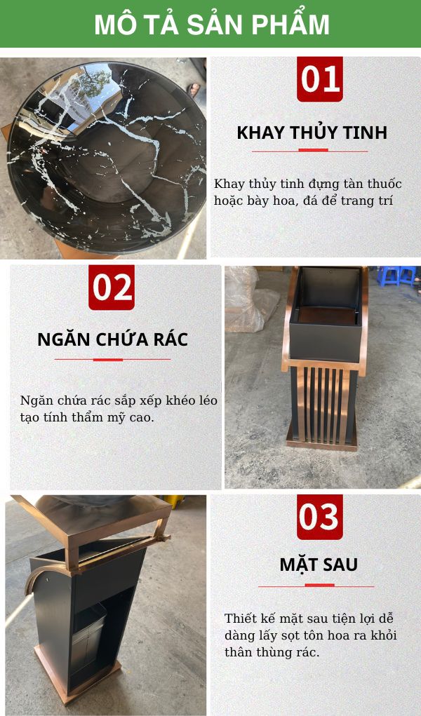 Mô tả đặc điểm cấu thành thùng rác đặt sảnh