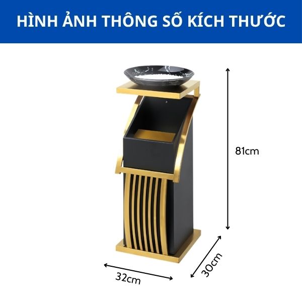 Thùng rác sảnh viền vàng khay gạt tàn thủy tinh