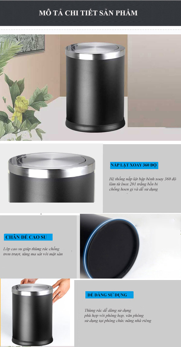Thùng rác thép sơn đen nắp lật