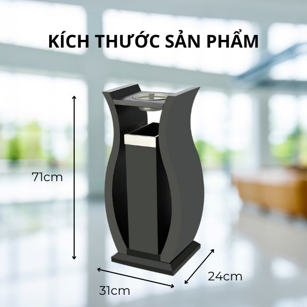 Kích thước thùng rác gạt tàn làm bằng thép sơn đen