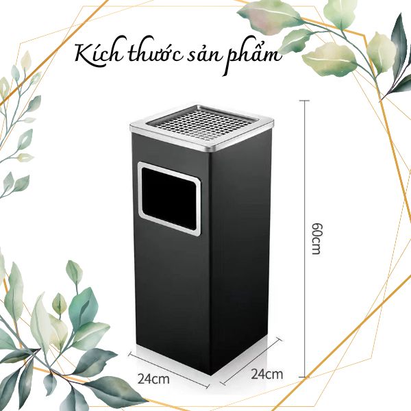 Chi tiết kích thước thùng rác vuông