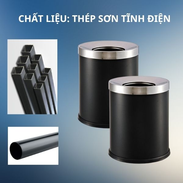 Thùng rác thép sơn đen nắp hở