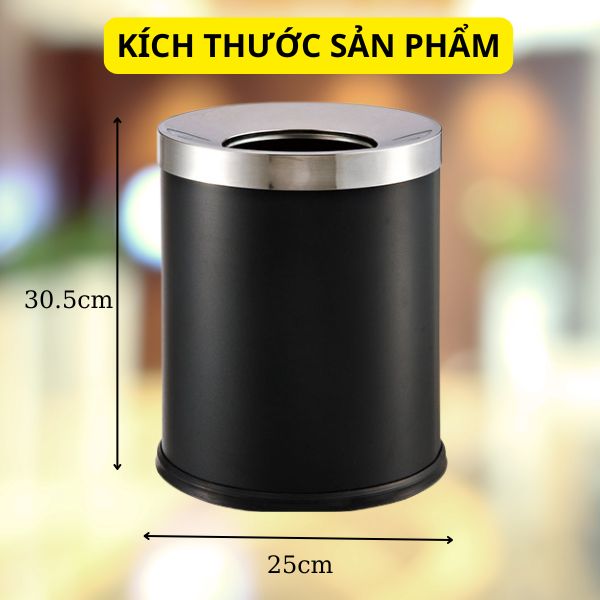 Thùng rác thép sơn đen nắp hở