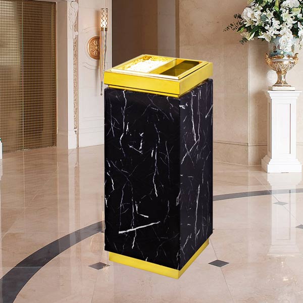 Thùng rác thép sơn giả đá có gạt tàn cao cấp