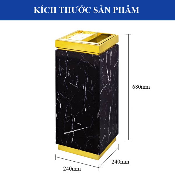 Kích thước thùng rác thép sơn tĩnh điện giả đá đen