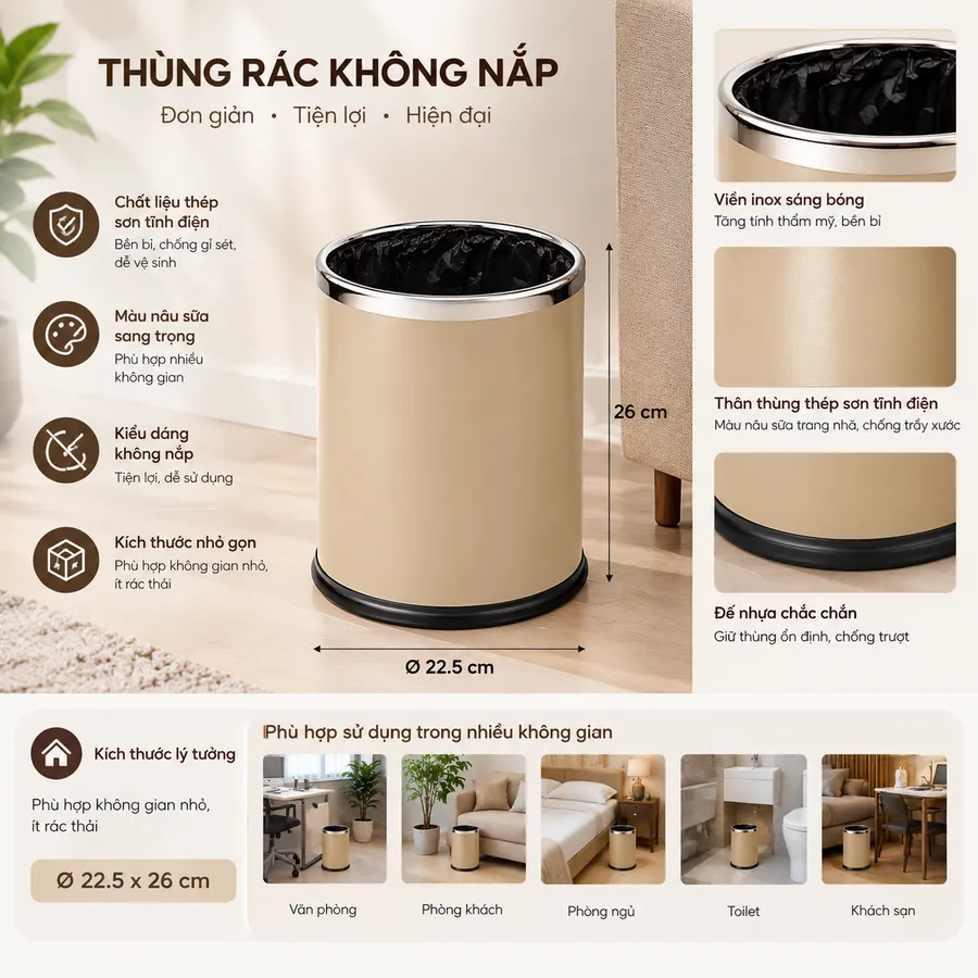 Đặc điểm của thùng rác không nắp văn phòng bằng thép