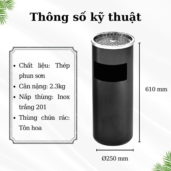 Tham khảo kích thước thùng rác gạt tàn thuốc lá