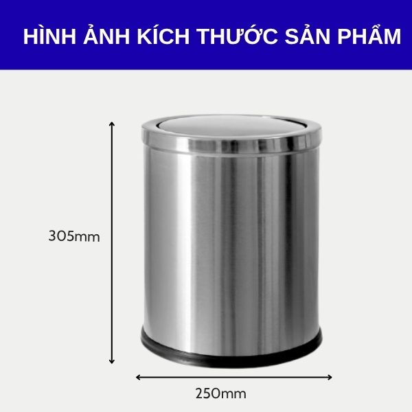 Thùng rác văn phòng nắp lật inox trắng