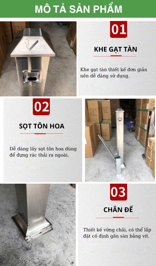 Trụ inox đựng tàn thuốc lá