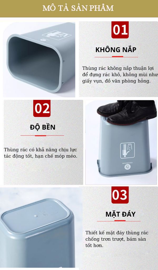 Tham khảo những đặc điểm nổi bật của thùng rác không nắp văn phòng