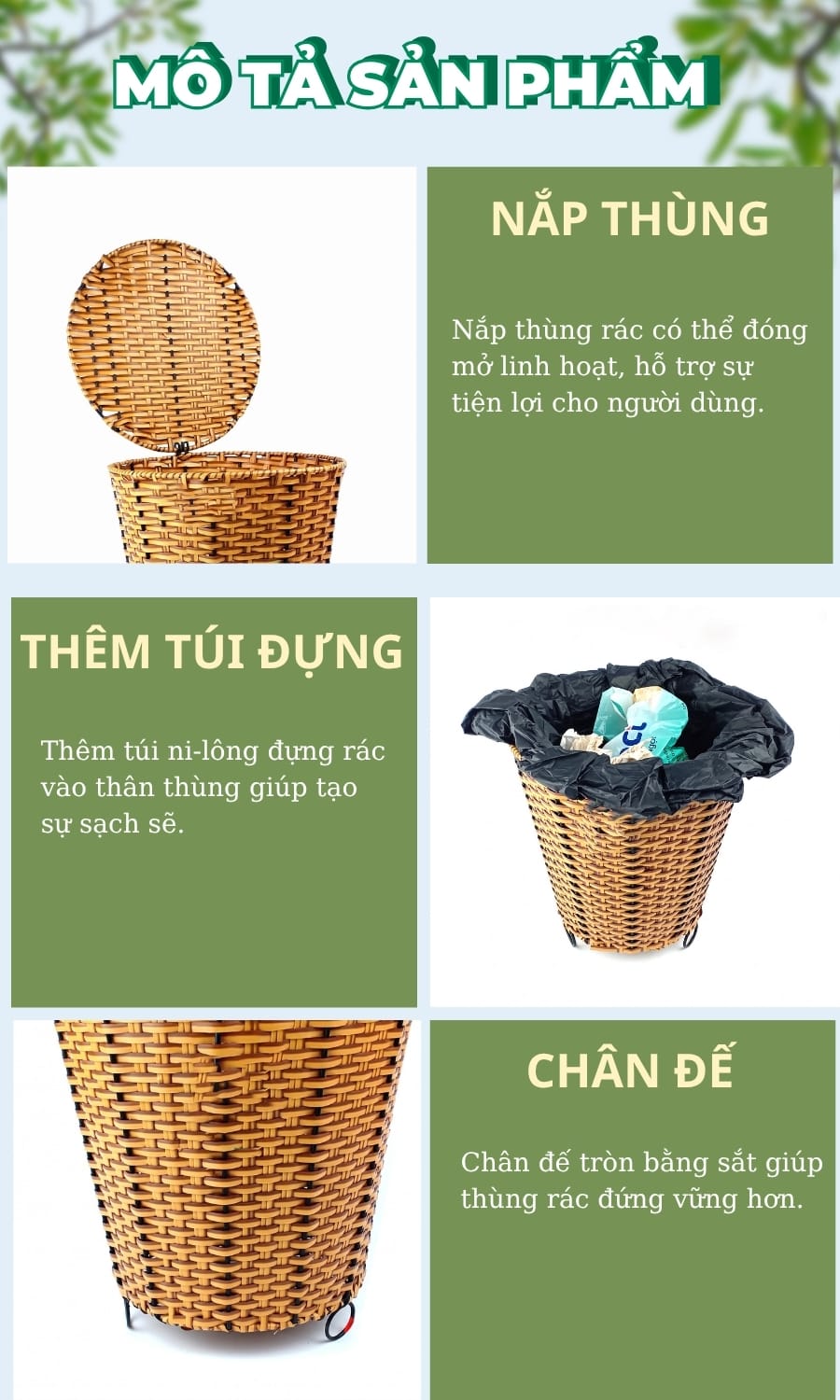 Đặc điểm cấu tạo sọt rác nhựa trong nhà