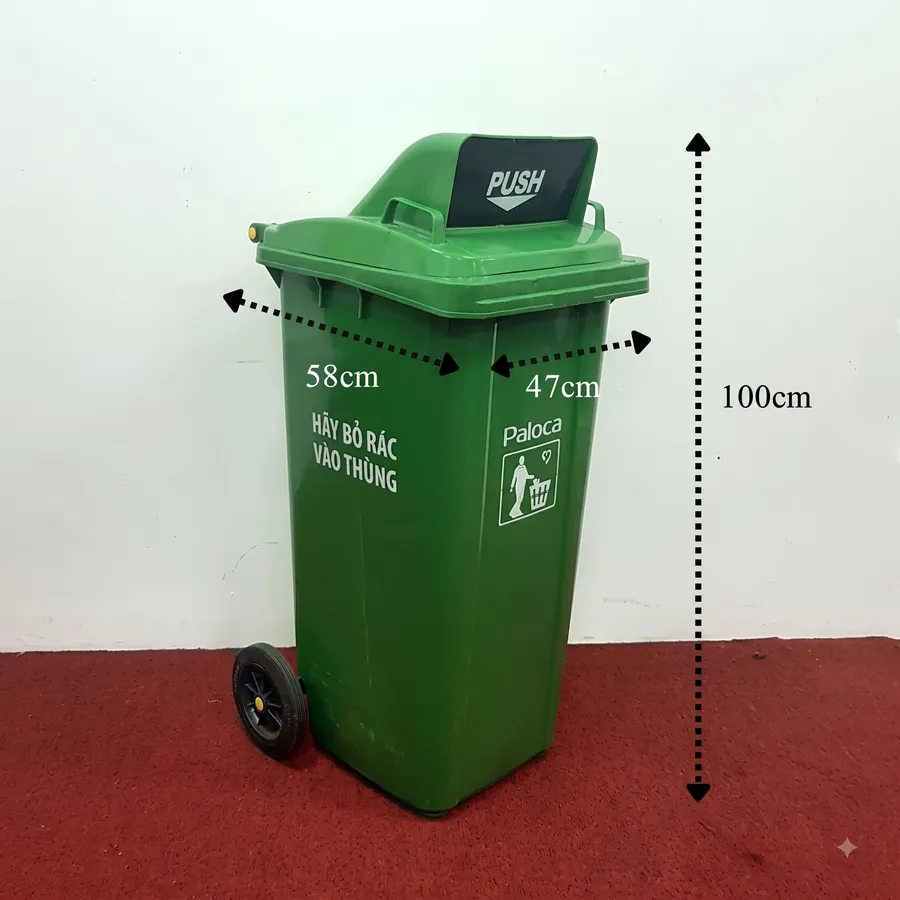 Thùng rác 120L nắp đẩy hàng bày mẫu thanh lý
