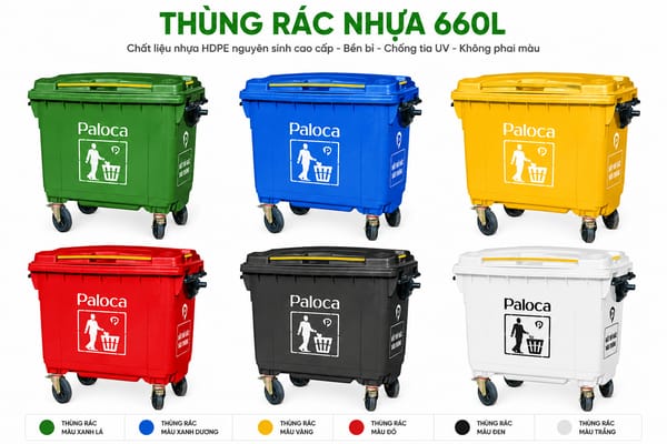 Thùng rác nhựa HDPE cỡ lớn 660l nhiều màu