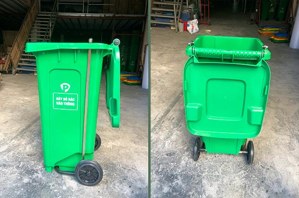 Hình ảnh thật thùng rác nhựa đạp chân 120L tại kho