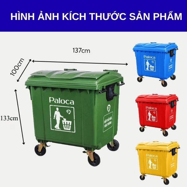 Kích thước thùng rác nhựa 1100L