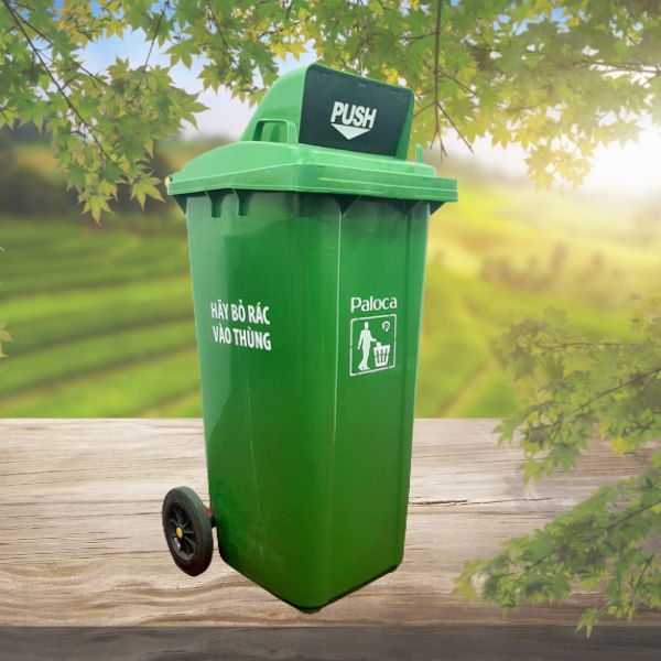Mẫu thùng rác 120L màu xanh lá kiểu dáng nắp đẩy