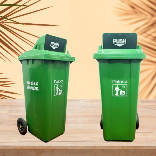 Dòng thùng rác nắp đẩy 120 lít được sử dụng tại không gian công cộng