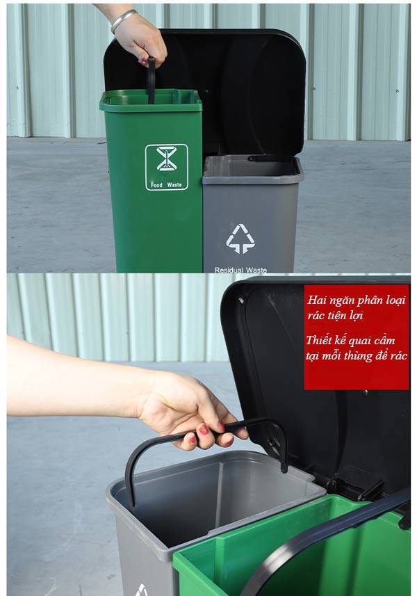 Kết cấu 2 ngăn giúp phân loại rác thải dễ hơn