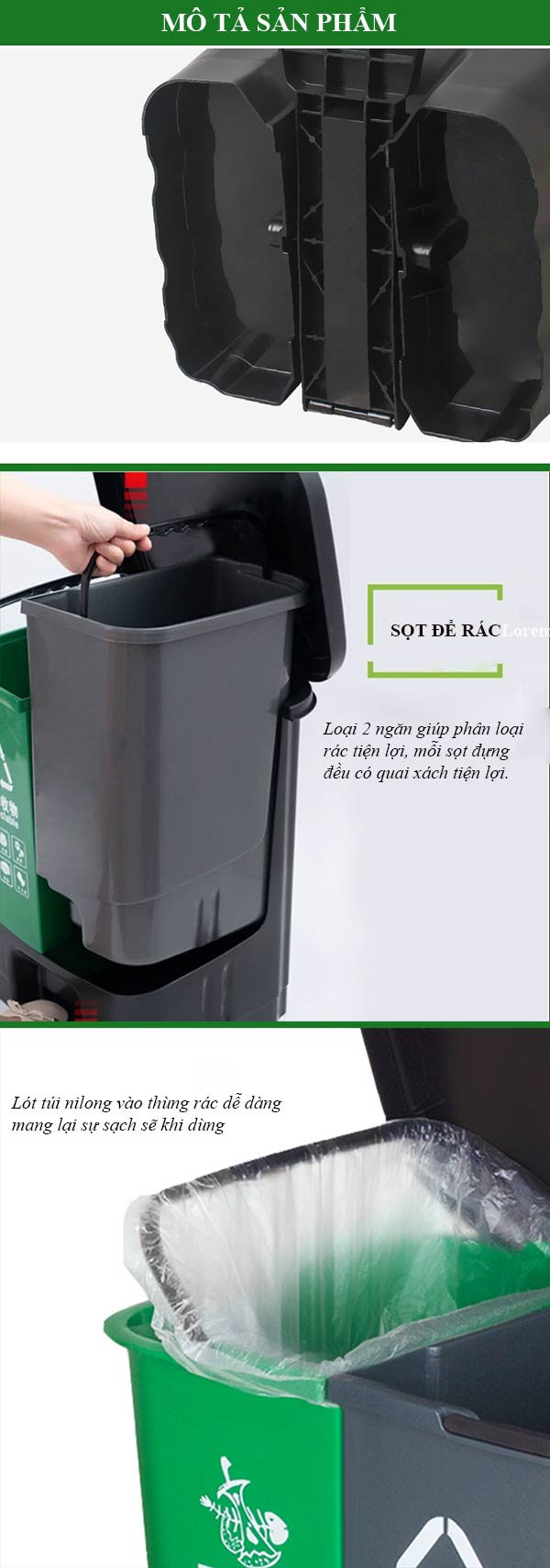 Đặc điểm các chi tiết thiết kế của thùng rác nhựa 2 ngăn