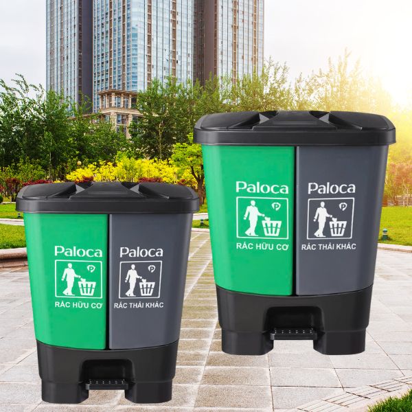 Thùng rác 2 ngăn bằng nhựa PP giúp phân loại rác