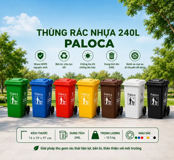 Thùng rác nhựa 240L Paloca chính hãng