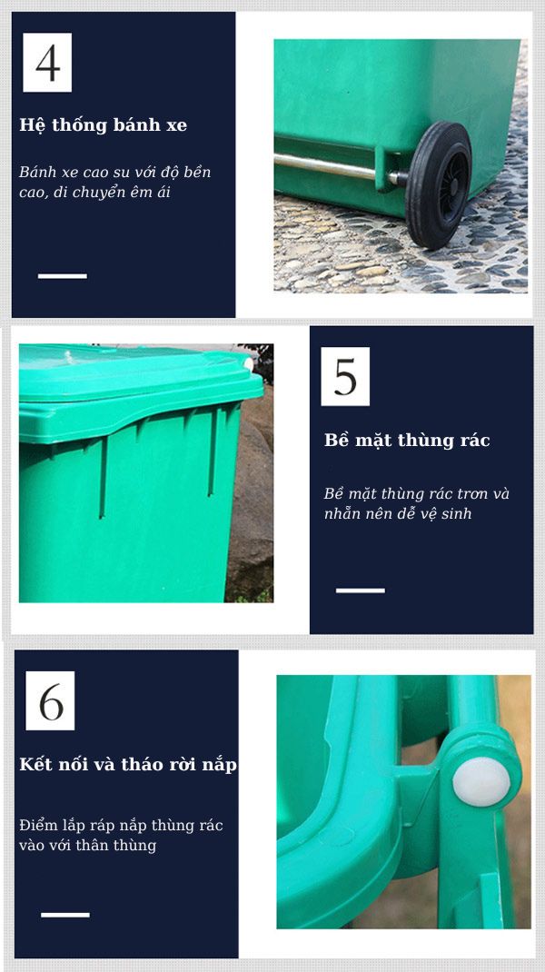 Thùng rác nhựa composite 240L và các đặc điểm