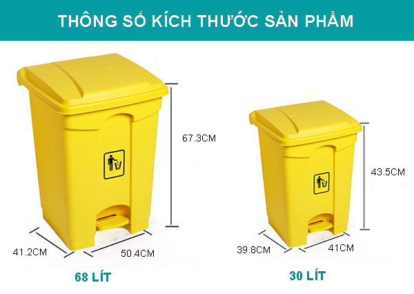Kích thước thùng rác nhựa đạp chân 30l, 68l