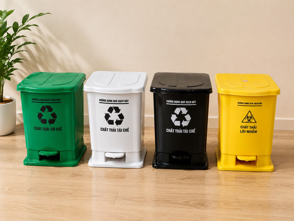 Thùng rác nhựa đạp chân y tế 4 màu