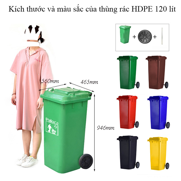 Kích thước thùng rác nhựa HDPE 120 lít