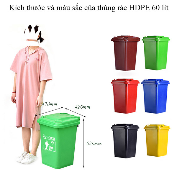 Kích thước thùng rác nhựa HDPE 60L