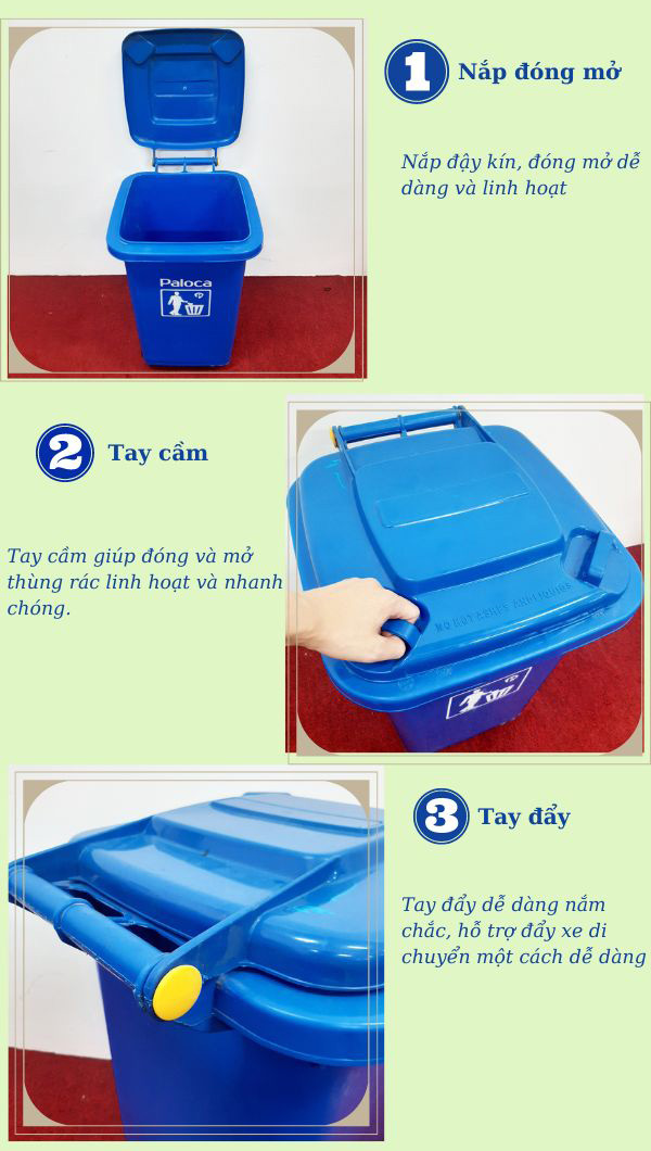 Khám phá đặc điểm thùng rác nhựa HDPE 60L