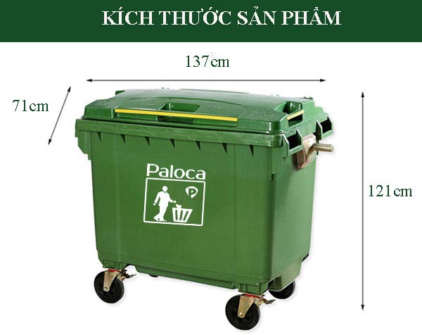 Kích thước thùng rác lớn dung tích 660L