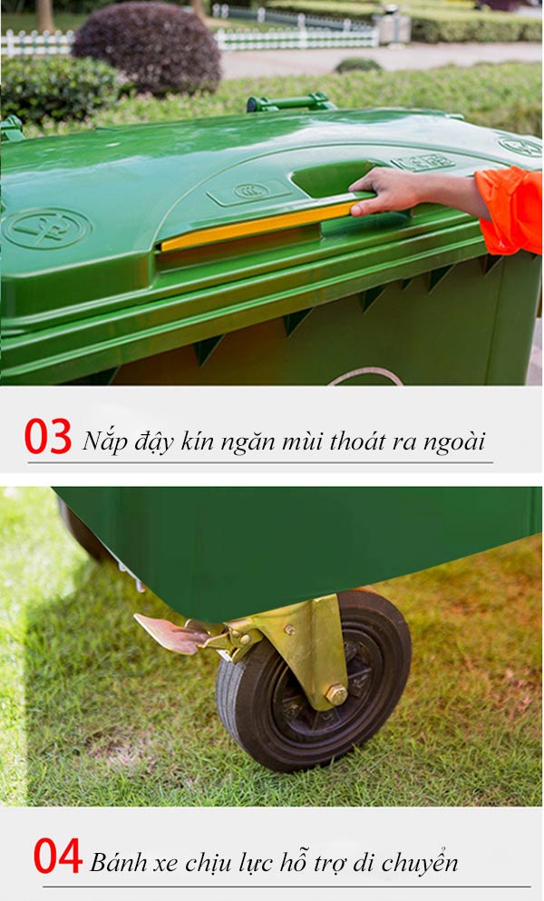 Chi tiết thiết kế thùng rác lớn bằng nhựa 660 lít