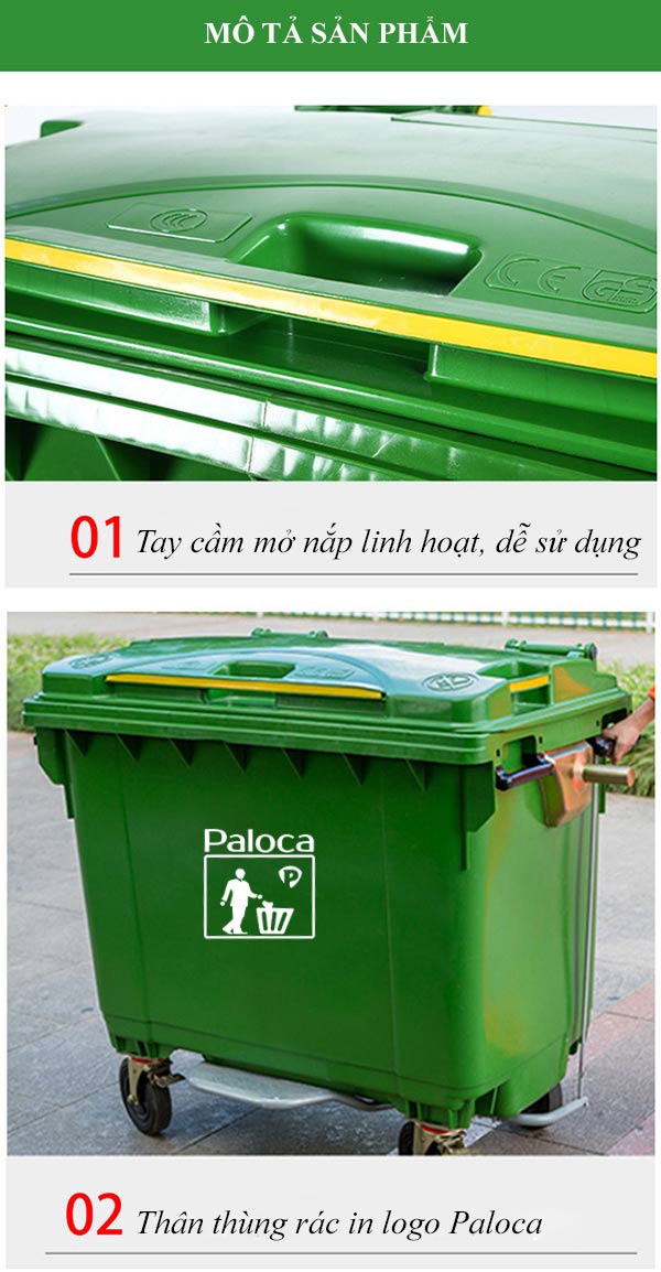 Chi tiết thiết kế thùng rác lớn bằng nhựa 660 lít