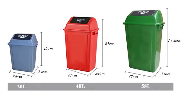 Kích thước cụ thể của từng mẫu thùng rác nhựa nắp lật bập bênh