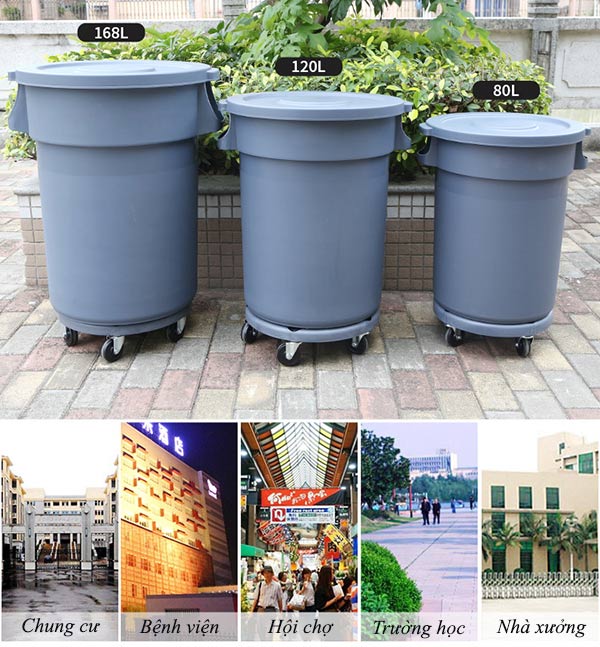 Thùng rác nhựa tròn có bánh xe