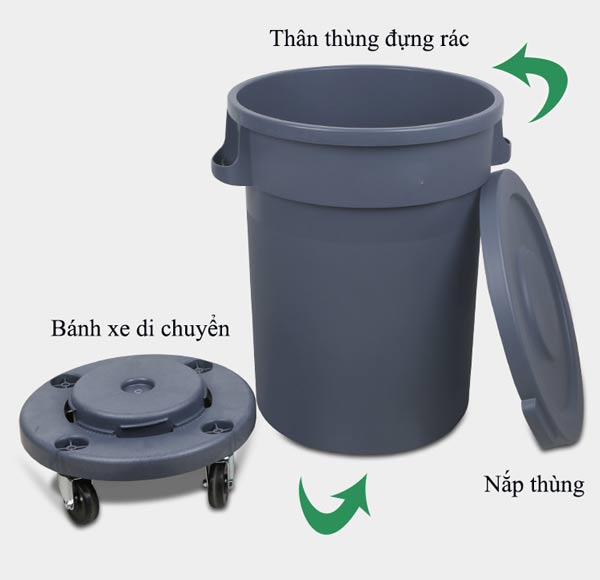 Thùng rác nhựa tròn có bánh xe