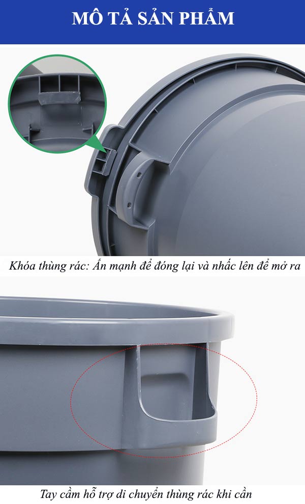 Thùng rác nhựa tròn có bánh xe