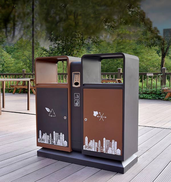 Thùng rác bằng thép sơn màu 2 ngăn có đi kèm gạt tàn