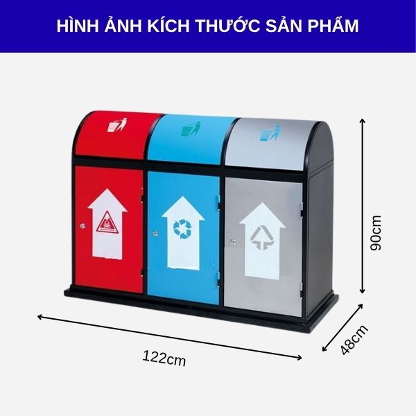 Kích thước thùng rác ngoài trời nắp bập bênh 3 ngăn